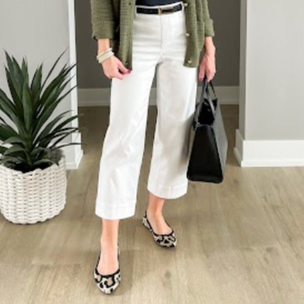 J. Crew White Wide Leg Cropped Jeans Size 31 High Rise Classic Preppy Denim